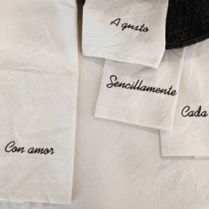 Bordado Querencia – Paños de cocina tusor crudo con frases
